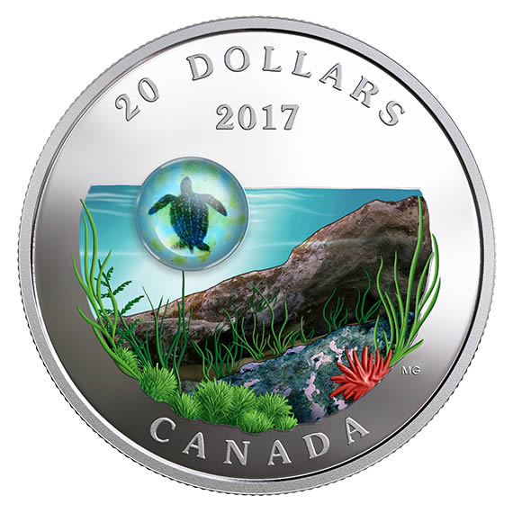 RCM-New-Release:-2017-1-Oz.-Pure-Silver-Coloured-Coin---Under-The-Sea:-Sea-Turtle